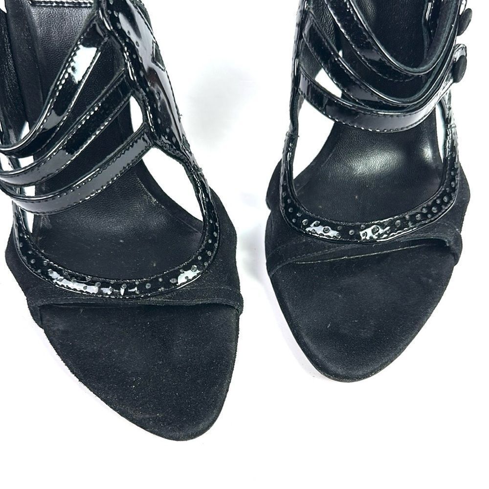 CHRISTIAN DIOR Black Patent Leather Suede Strappy Heels Pumps Sandals 37,5 US5,5 - Picture 10 of 16